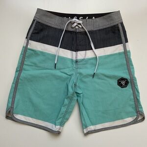 VISSLA Boys/Youth 25 (Sz 10) Board Shorts/Swim Trunks, Green-Blue, Gray